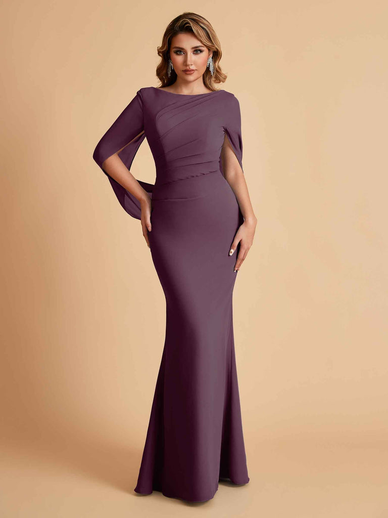 Robes de mère élégantes en mousseline de soie à manches mi-longues et perles