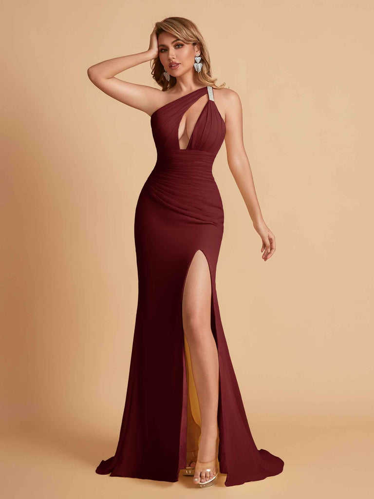 Robe sexy sirène à une épaule longueur au sol robe de soirée de mariée