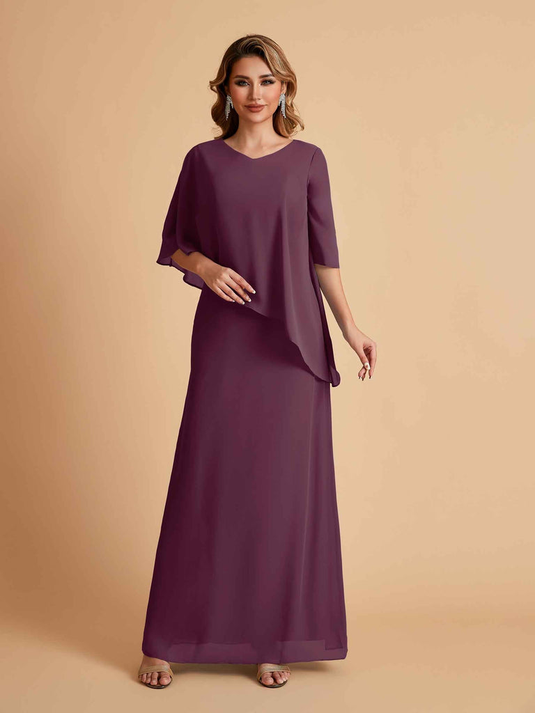 Robes élégantes en mousseline de soie manches mi-longues et col en V