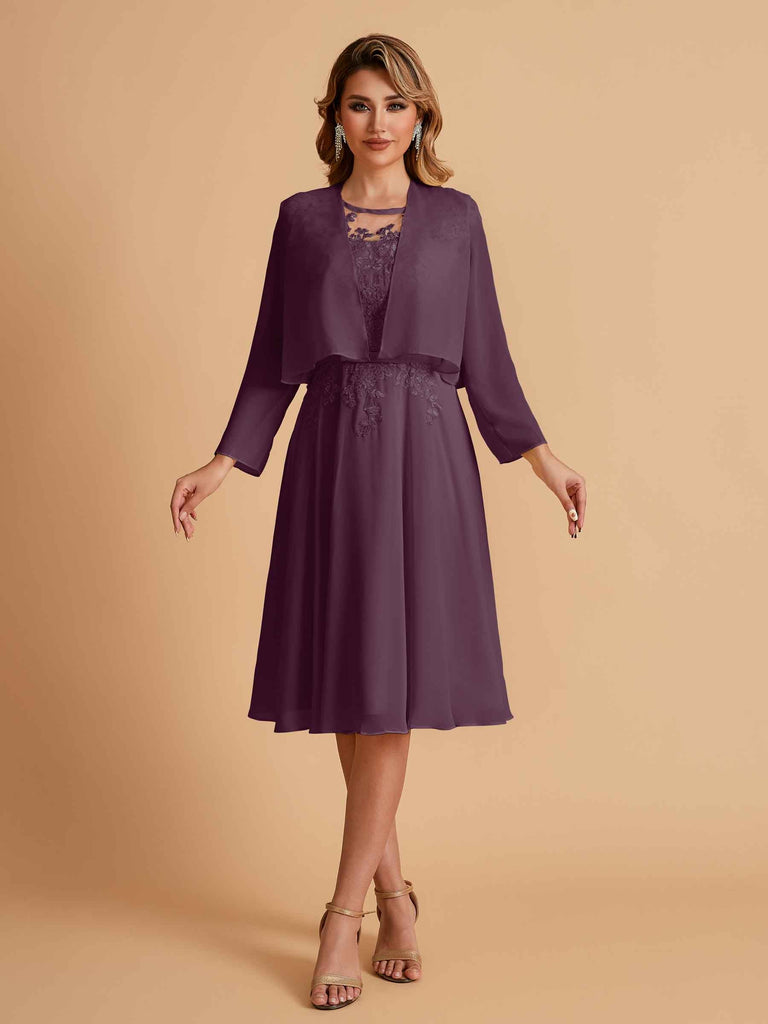 Robe de mère de la mariée courte et élégante en mousseline de soie trapèze