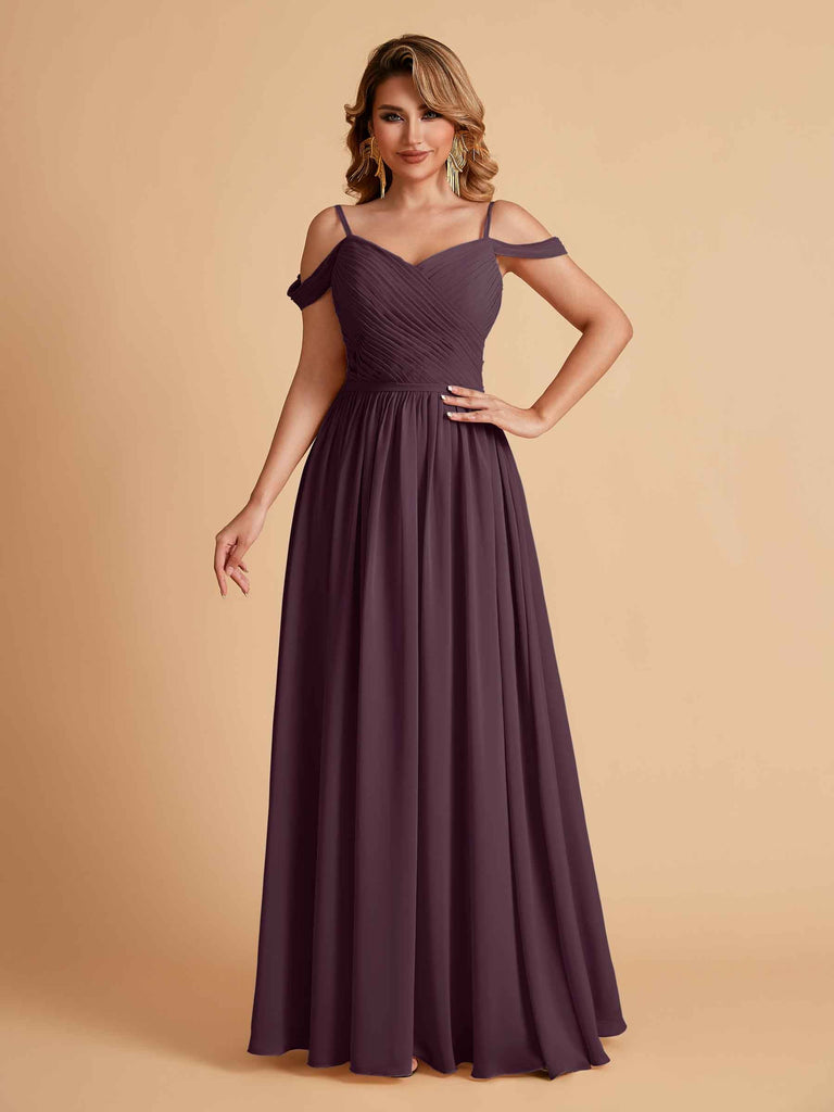 Robe élégante en mousseline trapèze épaules dénudées col en V