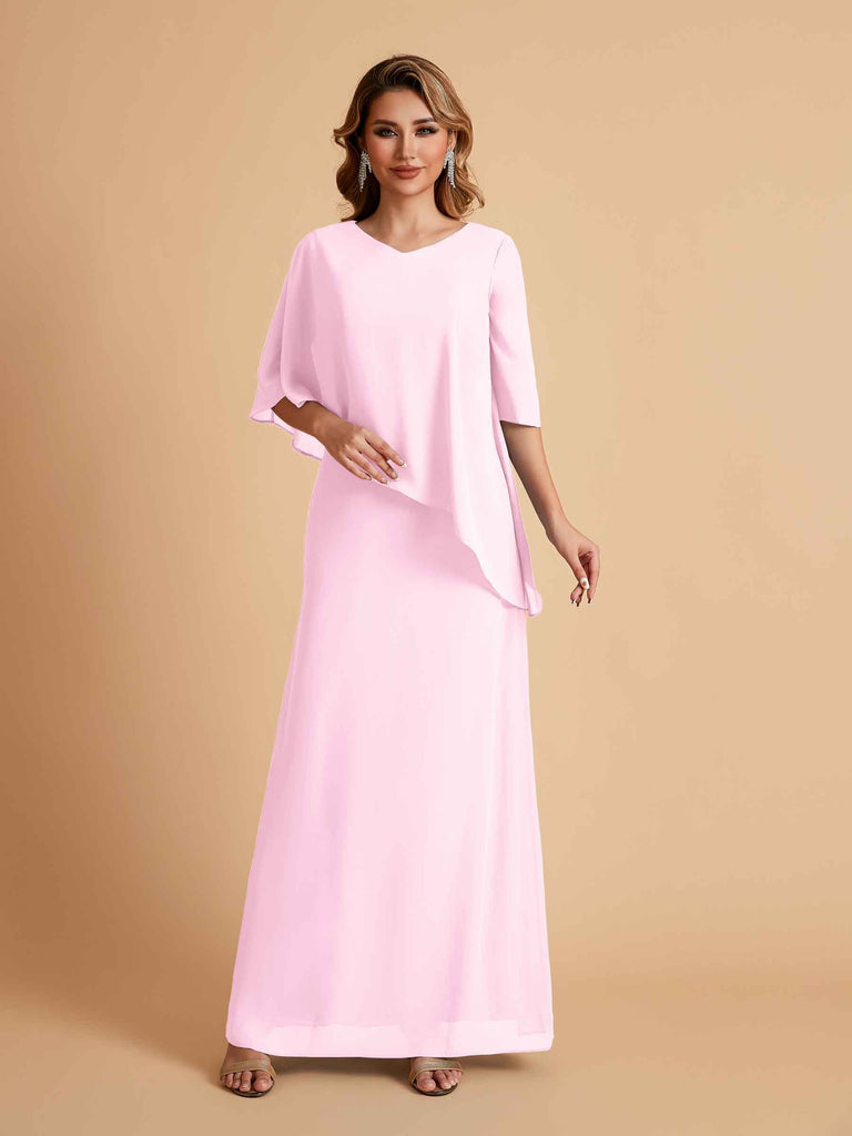 Robes élégantes en mousseline de soie manches mi-longues et col en V