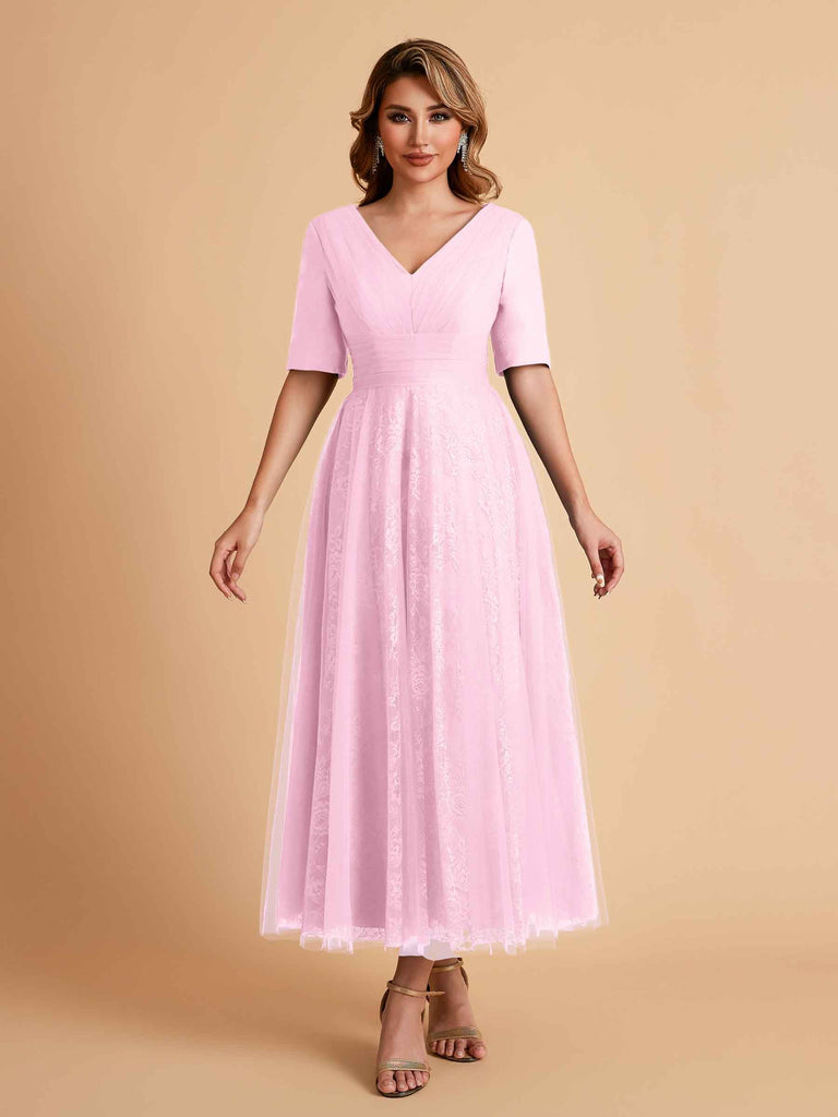 Robes de mère de la mariée élégantes manches mi-longues et col en V