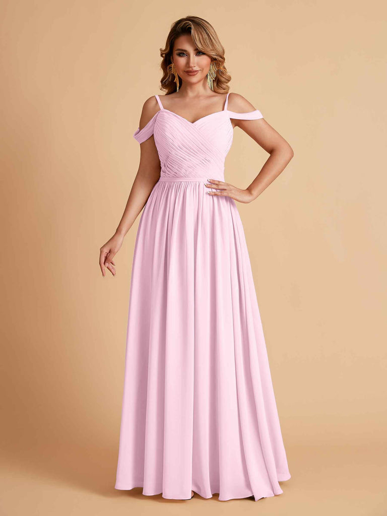 Robe élégante en mousseline trapèze épaules dénudées col en V