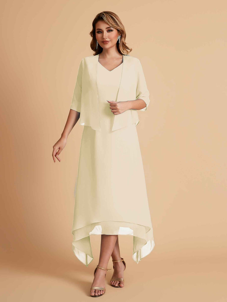 Robes de mère de la mariée élégantes en mousseline à manches courtes