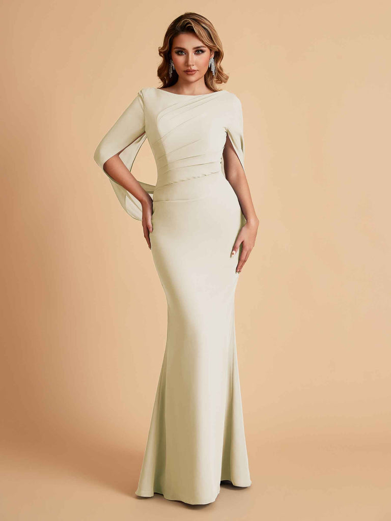 Robes de mère élégantes en mousseline de soie à manches mi-longues et perles