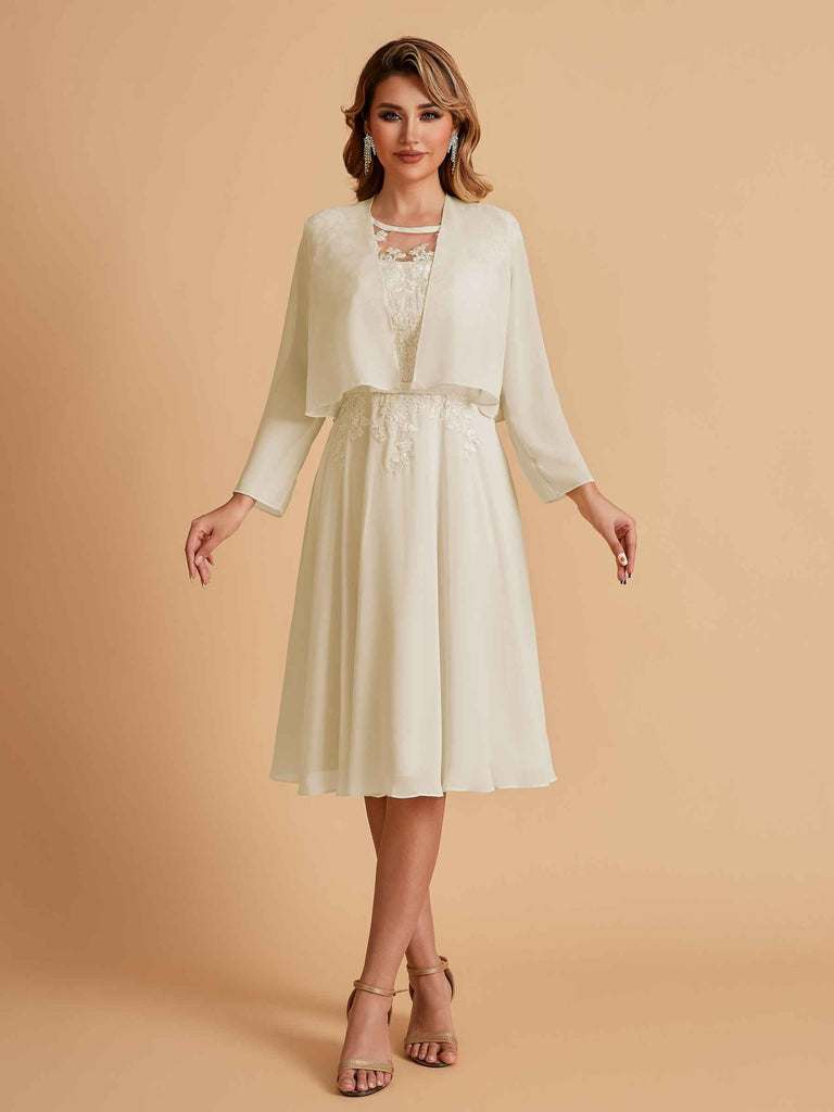 Robe de mère de la mariée courte et élégante en mousseline de soie trapèze