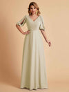 Robes de mère de la mariée élégantes en mousseline de soie manches mi-longues et col en V