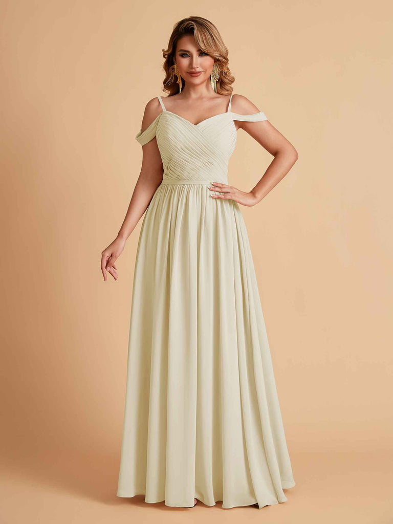 Robe élégante en mousseline trapèze épaules dénudées col en V