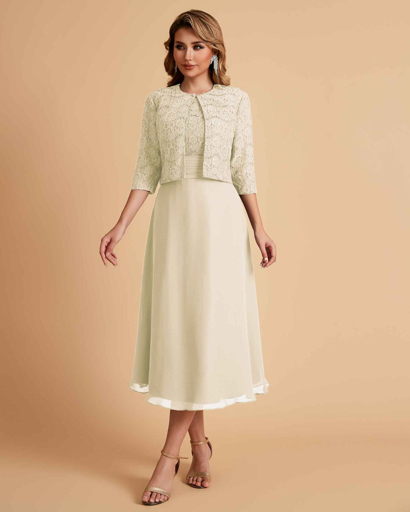 A-ligne sans manches Robe de mère de la mariée élégante longueur thé