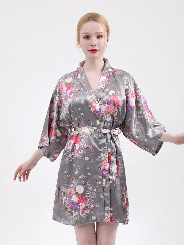 Floral Silky Satin Robe Wedding Bridal Party Bride Bridesmaid Robes for Women Dressing Gown