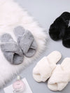 Women's Cross Band Fuzzy Slippers Plush Furry House Slippers Bridesmaid Slippers