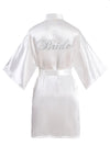 Women's One Size Silver Rhinestones Bride Bridesmaid Short Satin Robes for Wedding Party