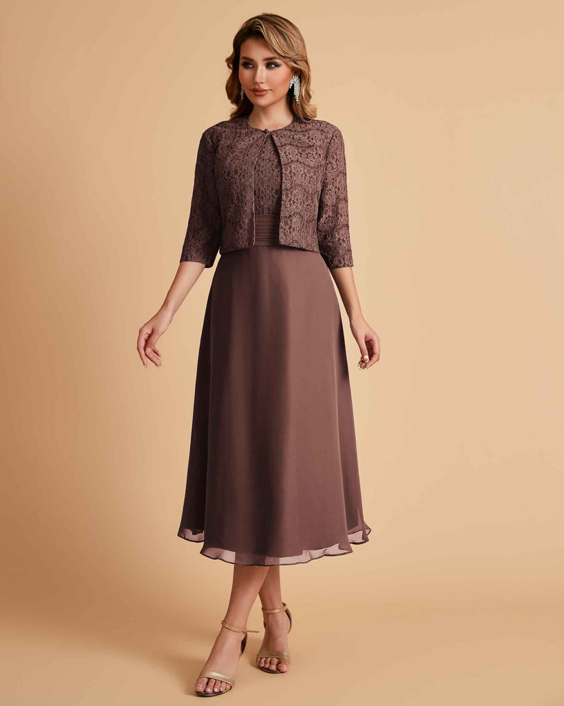 A-ligne sans manches Robe de mère de la mariée élégante longueur thé