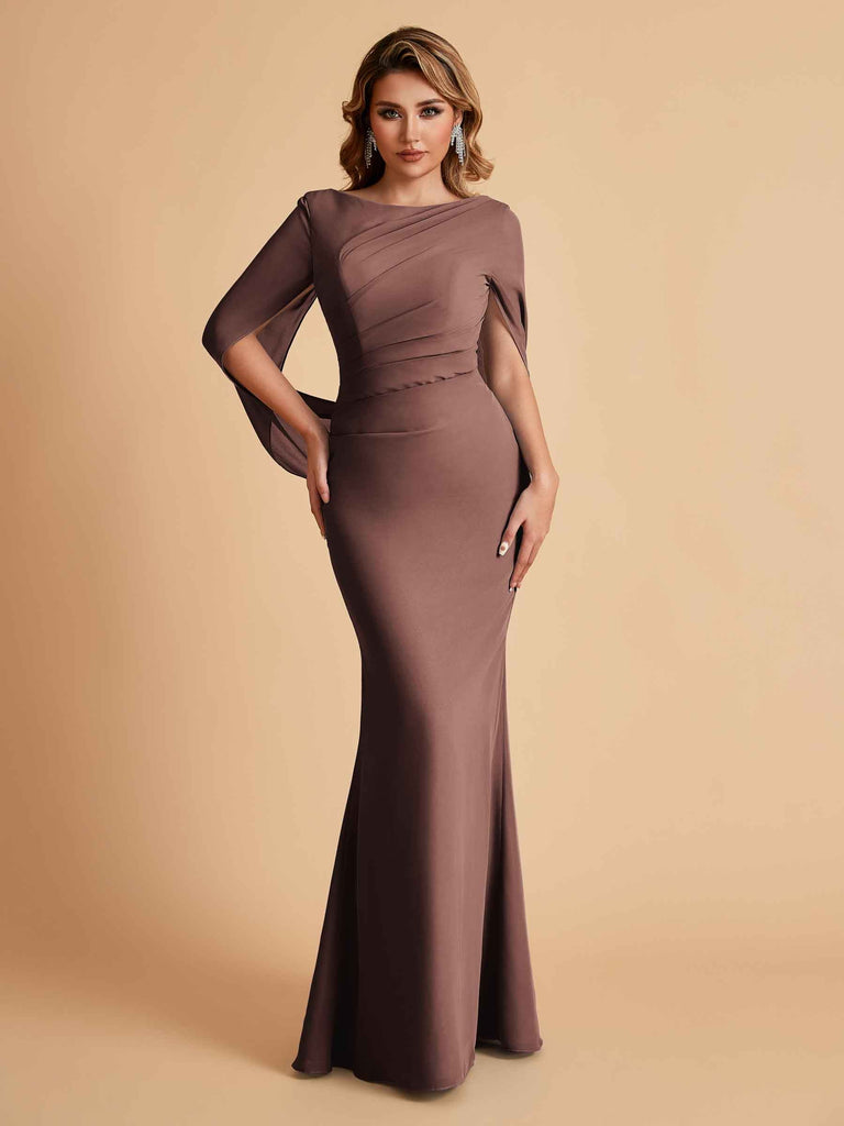 Robes de mère élégantes en mousseline de soie à manches mi-longues et perles