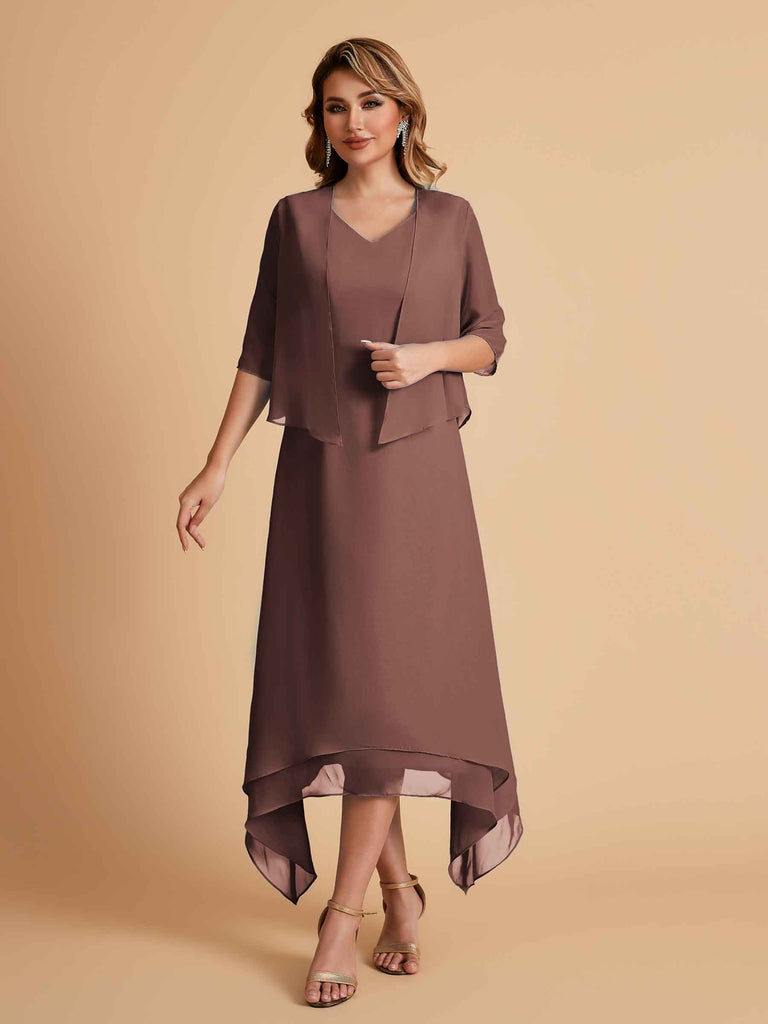 Robes de mère de la mariée élégantes en mousseline à manches courtes