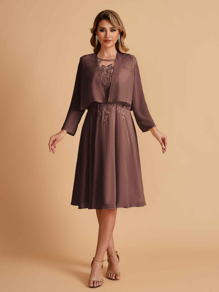 Robe de mère de la mariée courte et élégante en mousseline de soie trapèze