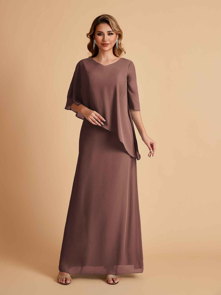 Robes élégantes en mousseline de soie manches mi-longues et col en V