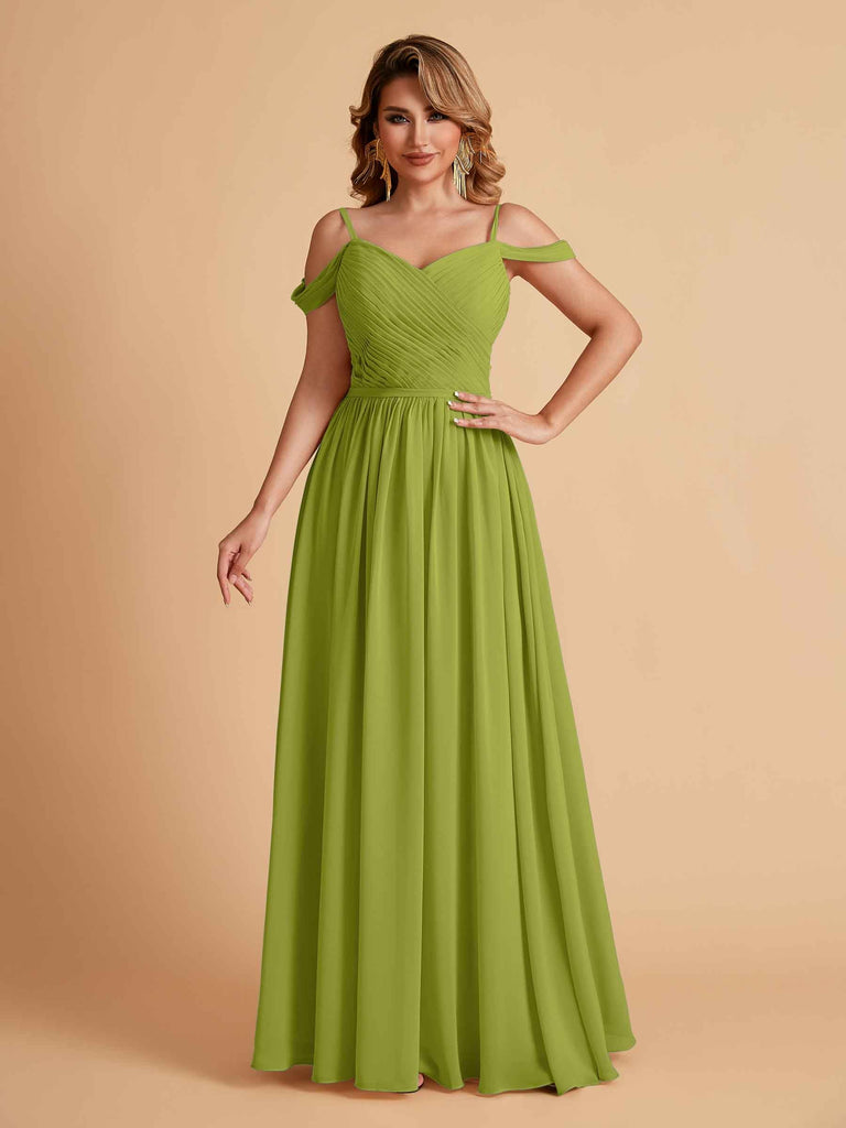 Robe élégante en mousseline trapèze épaules dénudées col en V