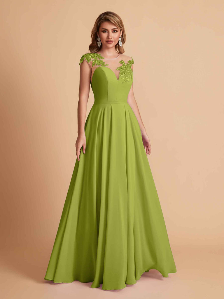 robes d'invitées de mariage en mousseline haut en dentelle illusion col en V