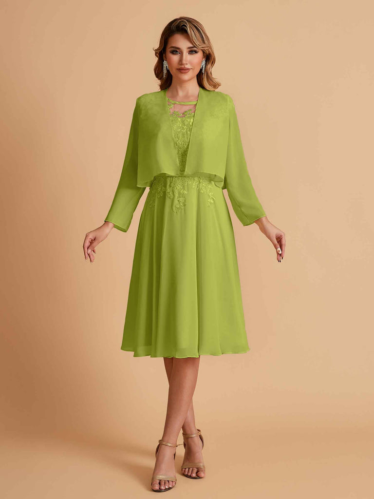 Robe de mère de la mariée courte et élégante en mousseline de soie trapèze