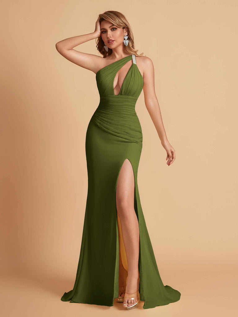 Robe sexy sirène à une épaule longueur au sol robe de soirée de mariée