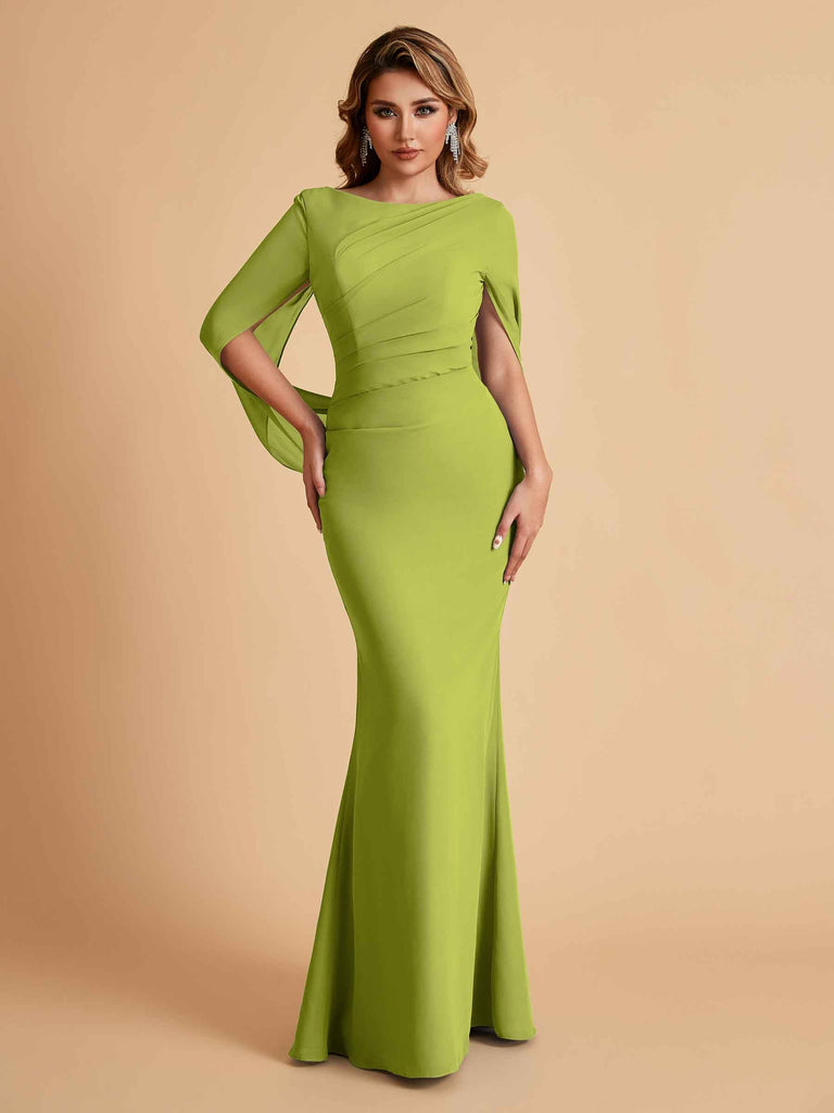 Robes de mère élégantes en mousseline de soie à manches mi-longues et perles