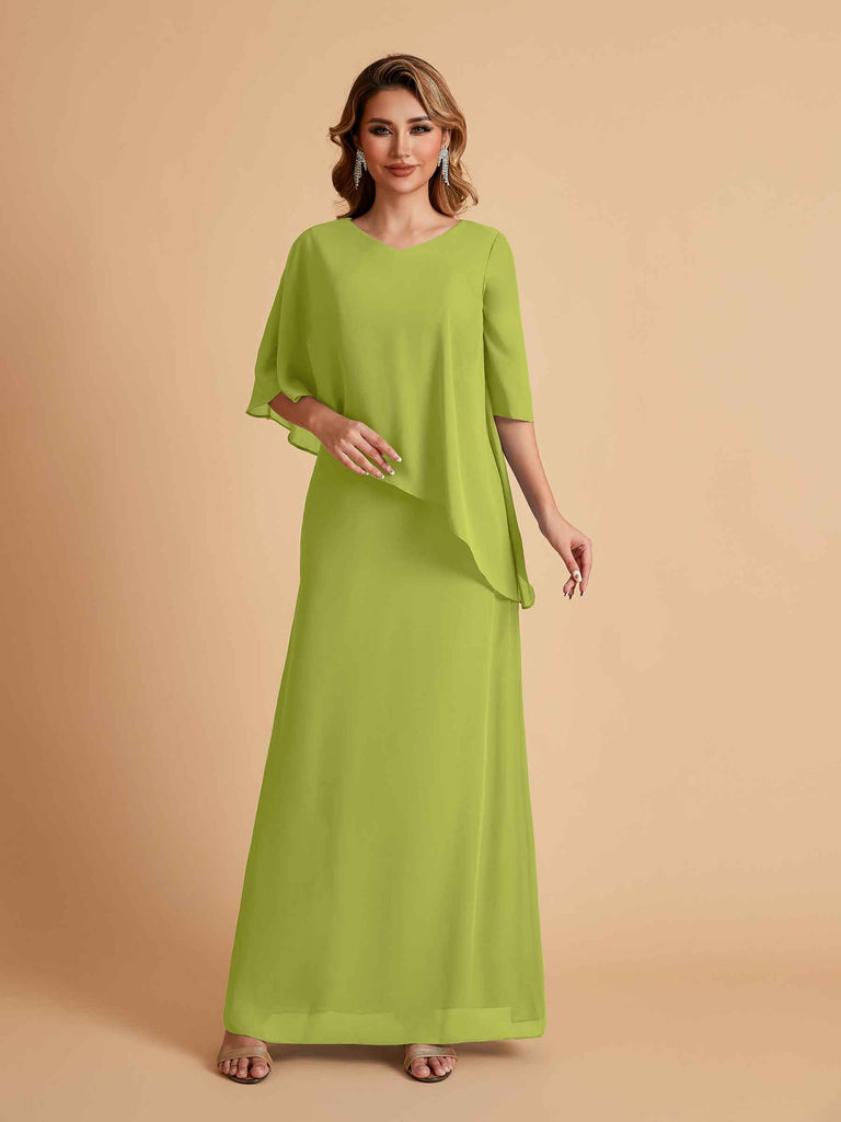 Robes élégantes en mousseline de soie manches mi-longues et col en V