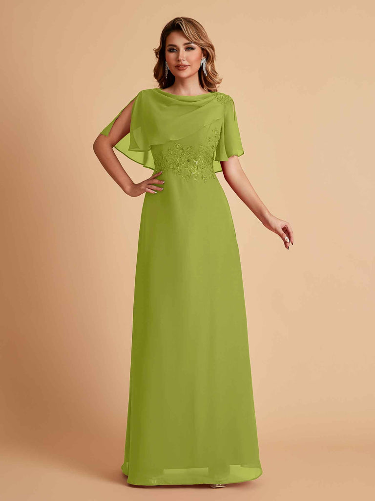 Robes de mère de la mariée en mousseline de soie manches mi-longues et bijoux