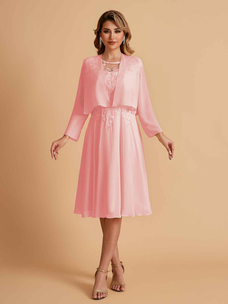Robe de mère de la mariée courte et élégante en mousseline de soie trapèze