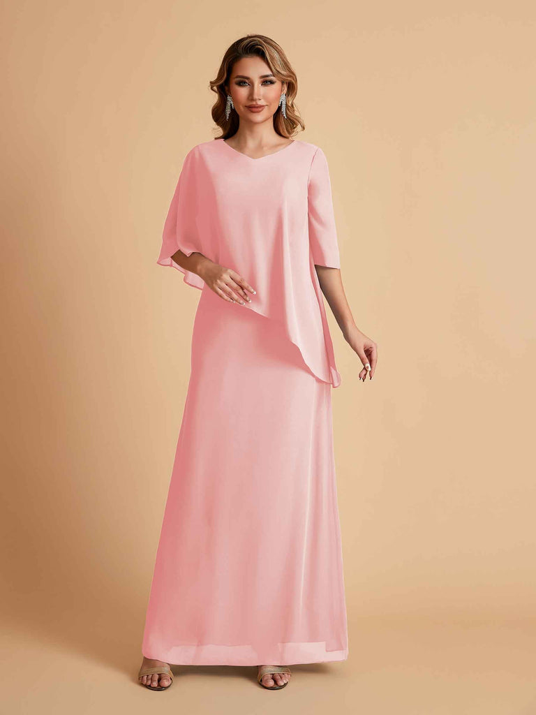 Robes élégantes en mousseline de soie manches mi-longues et col en V