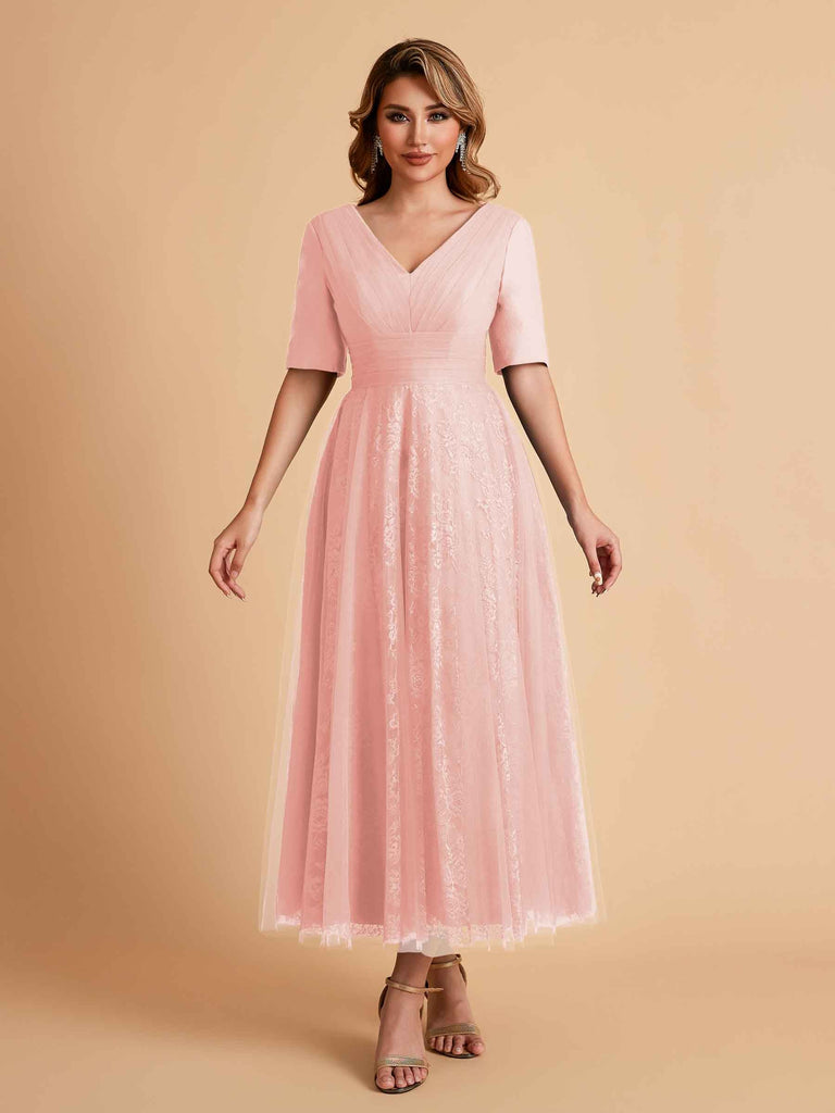 Robes de mère de la mariée élégantes manches mi-longues et col en V