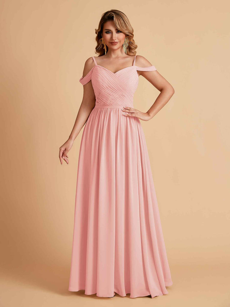 Robe élégante en mousseline trapèze épaules dénudées col en V