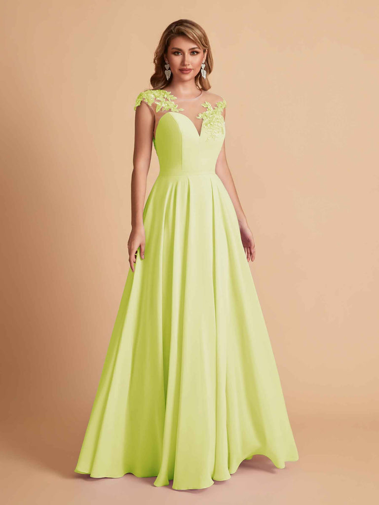 robes d'invitées de mariage en mousseline haut en dentelle illusion col en V