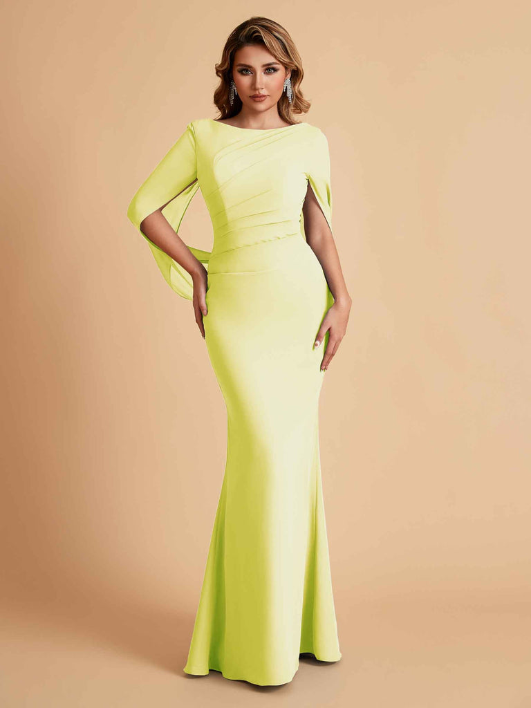 Robes de mère élégantes en mousseline de soie à manches mi-longues et perles