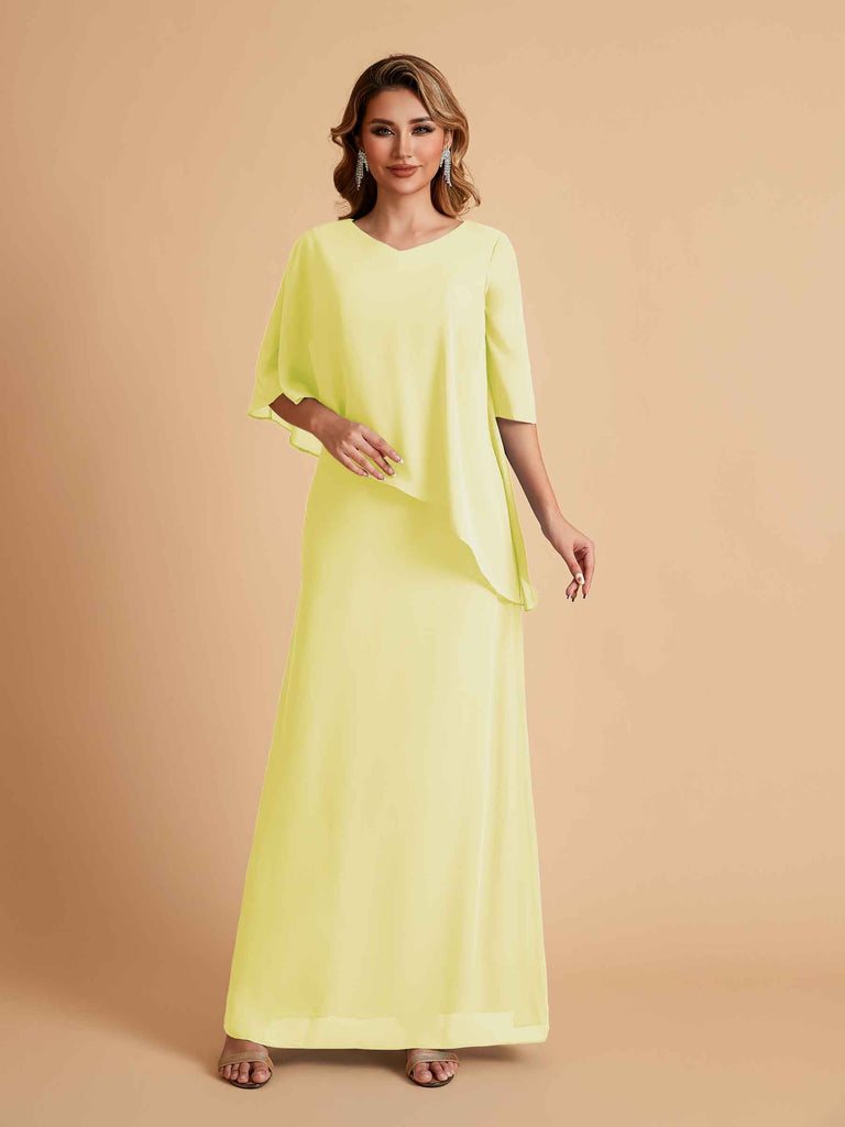 Robes élégantes en mousseline de soie manches mi-longues et col en V