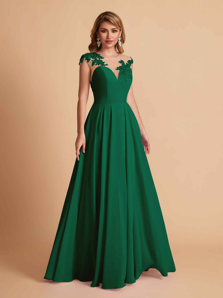 robes d'invitées de mariage en mousseline haut en dentelle illusion col en V