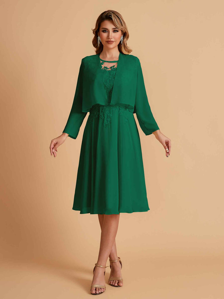 Robe de mère de la mariée courte et élégante en mousseline de soie trapèze