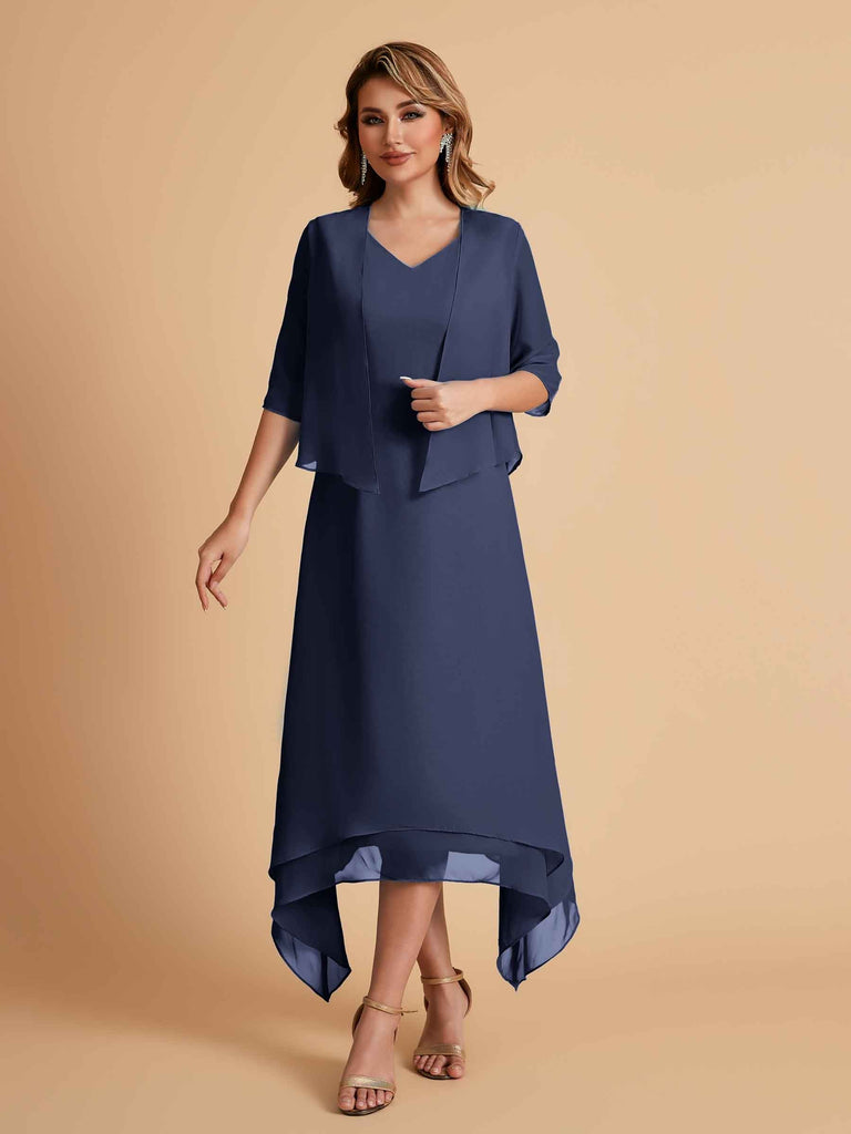 Robes de mère de la mariée élégantes en mousseline à manches courtes