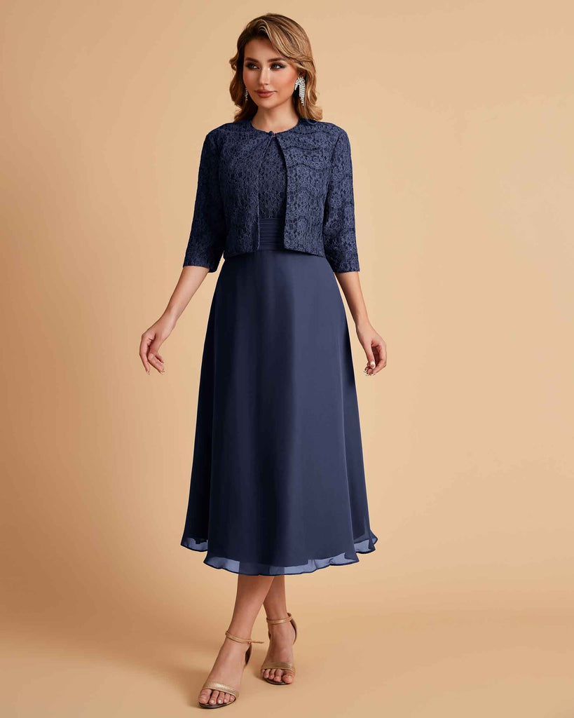 A-ligne sans manches Robe de mère de la mariée élégante longueur thé
