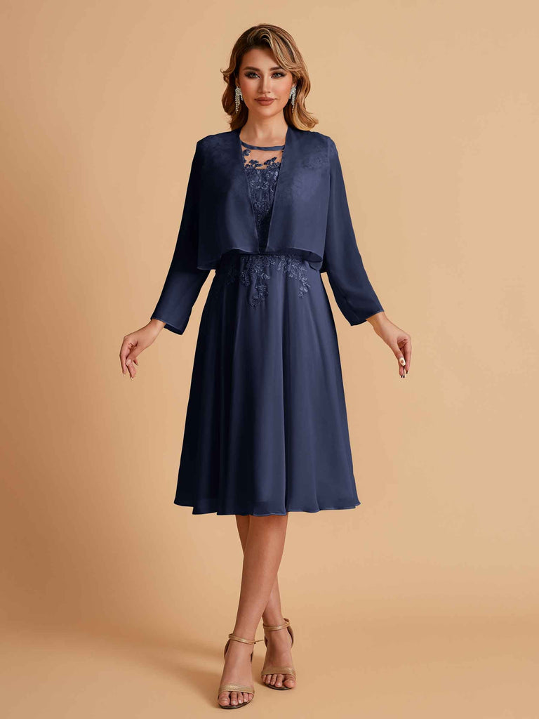 Robe de mère de la mariée courte et élégante en mousseline de soie trapèze