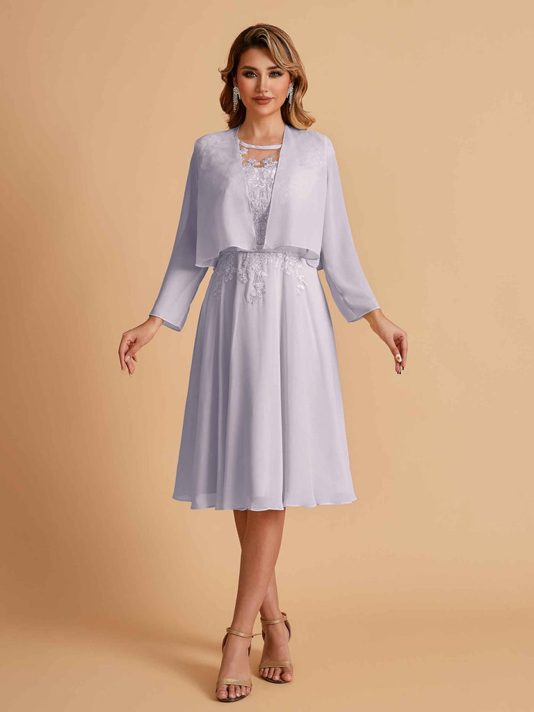 Robe de mère de la mariée courte et élégante en mousseline de soie trapèze