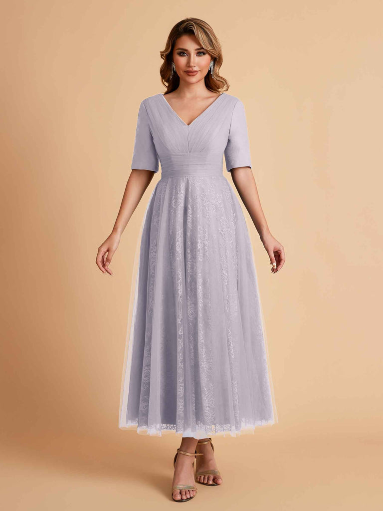 Robes de mère de la mariée élégantes manches mi-longues et col en V