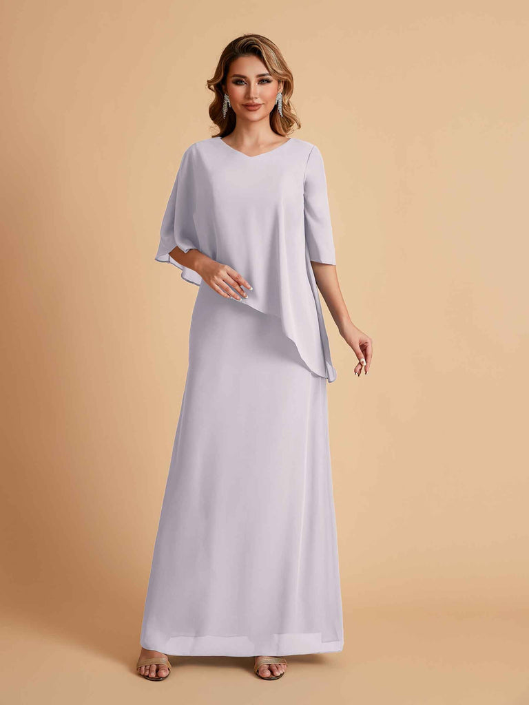 Robes élégantes en mousseline de soie manches mi-longues et col en V