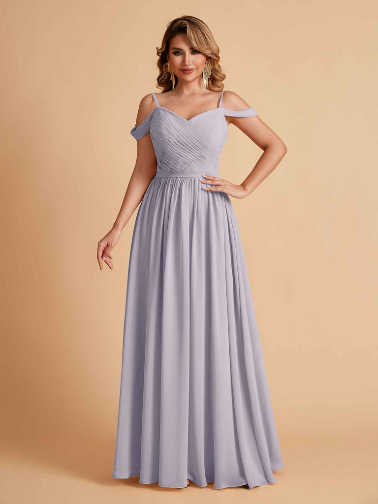 Robe élégante en mousseline trapèze épaules dénudées col en V