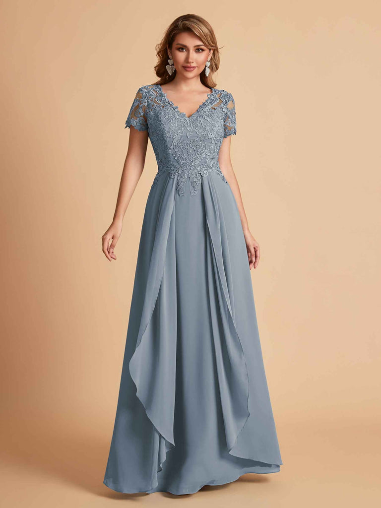 Robe en mousseline de soi col en V haut en dentelle