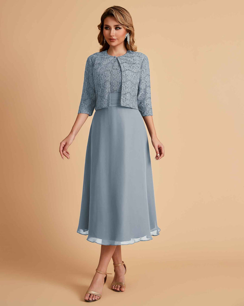 A-ligne sans manches Robe de mère de la mariée élégante longueur thé