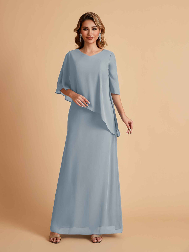 Robes élégantes en mousseline de soie manches mi-longues et col en V