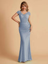 Robe de mère de la mariée col en V élégante en mousseline manches courtes