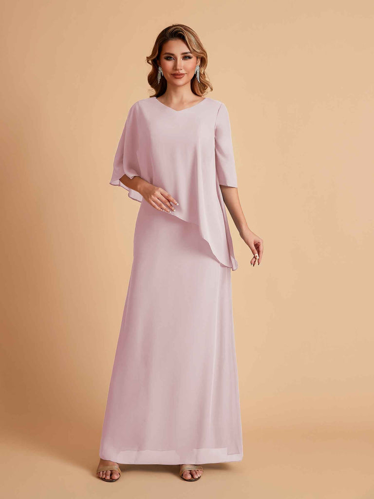 Robes élégantes en mousseline de soie manches mi-longues et col en V